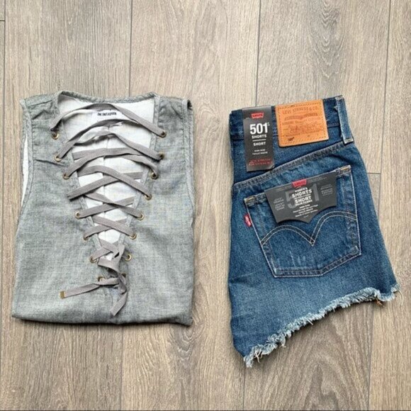 Revolve One Teaspoon Women's Tank Top Lace Up Sleeveless Gray Oversized fit NWT - Picture 3 of 15